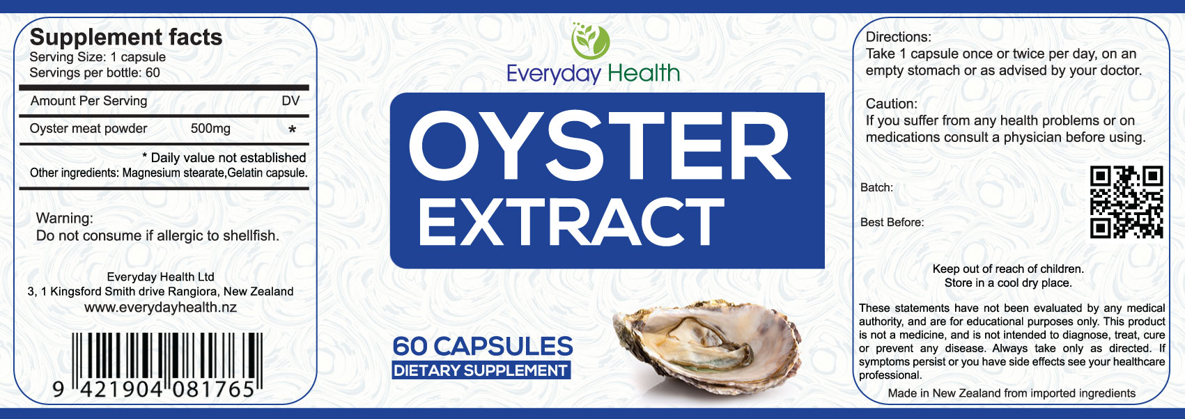 Oyster extract pills packed with Vitamins and minerals for Everyday Health